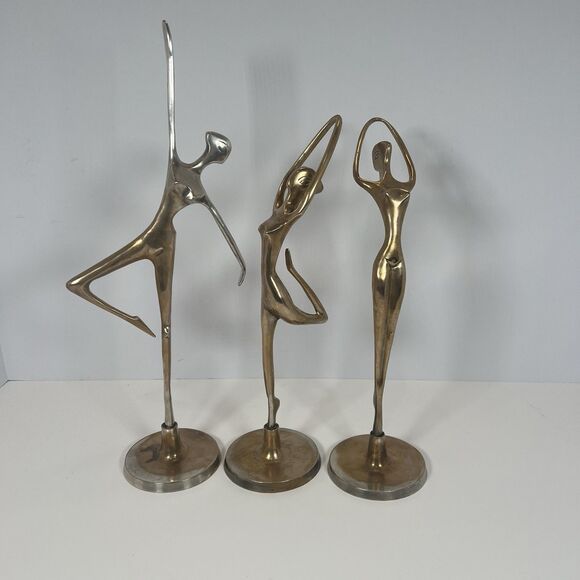 Ballerina Dancer Nude Sculpture Trio MCM Vintage Metal Decor - Picture 1 of 12